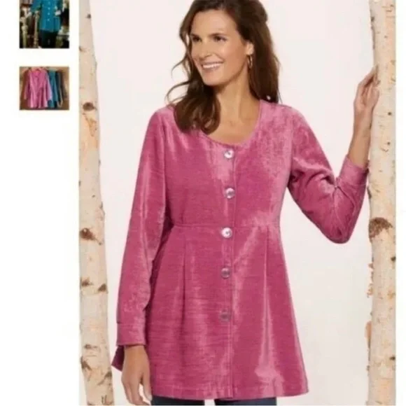 Soft Surroundings teal velvet button up tunic blouse - Picture 6 of 8